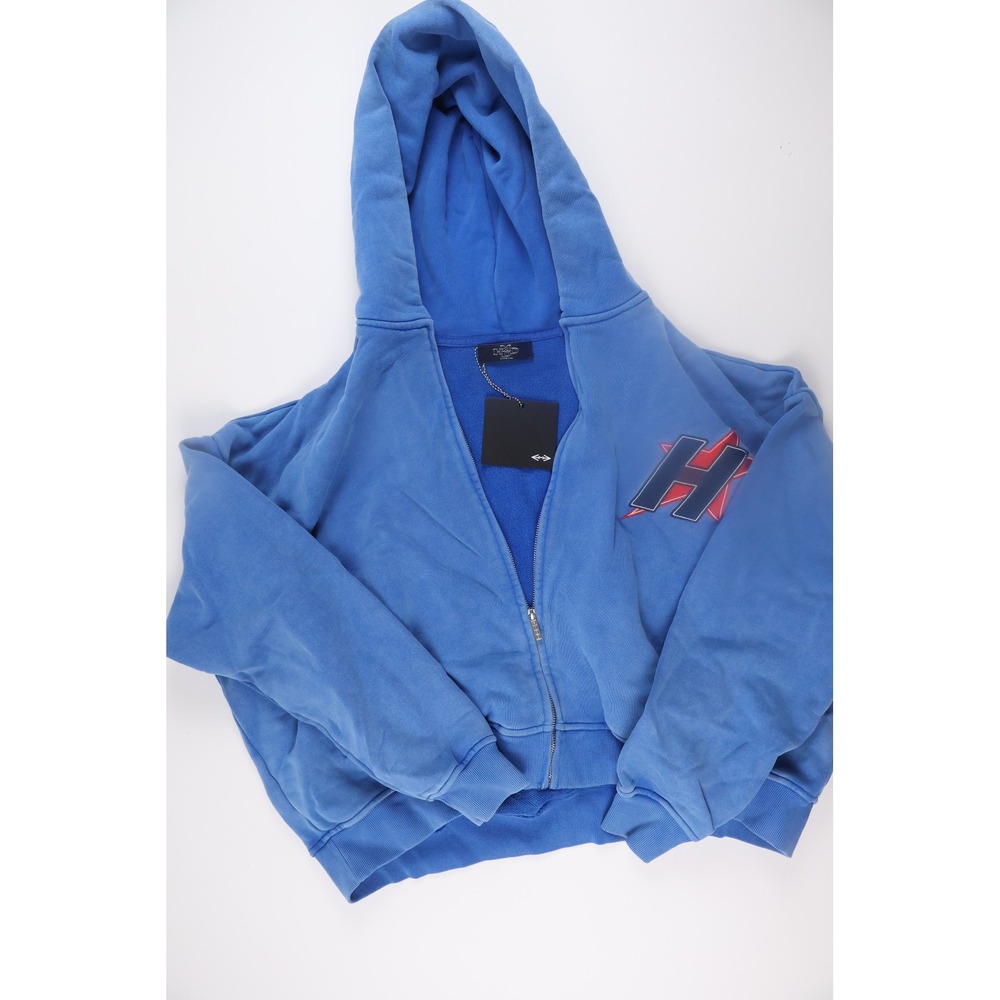 HMD Hoodie Zip Up Varsity Star Small Blue Cotton Cropped Streetwear Casual